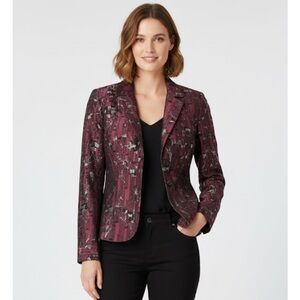 ERIN Floral Print Collared Blazer, Women’s M, Burgundy Black Silver